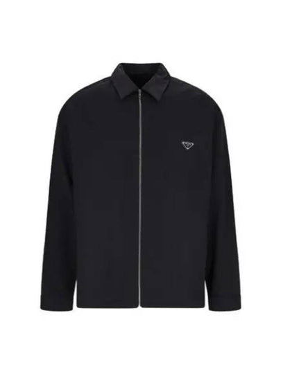 Triangle Logo Wool Shirt Zip Up Jacket Black - PRADA - BALAAN 2