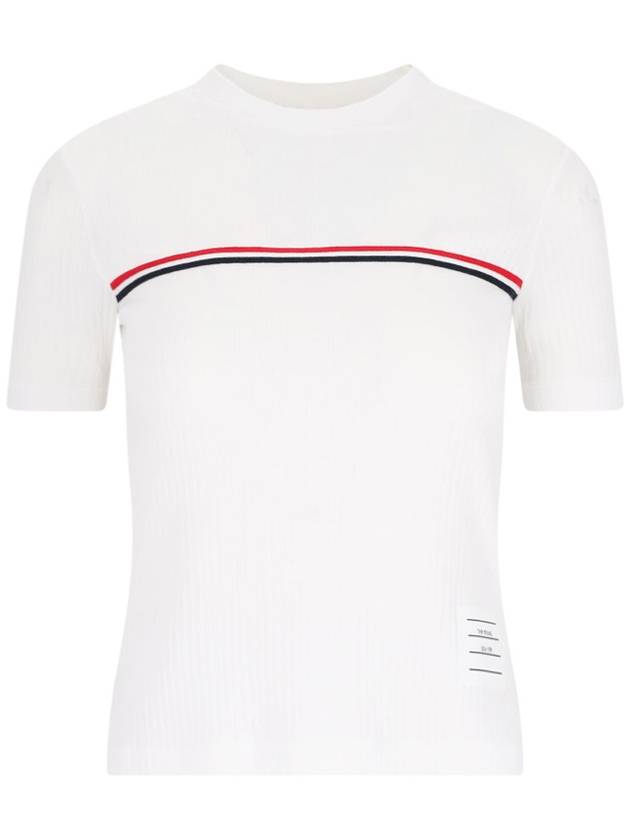 Women's High Twist Rip Stripe Short Sleeve T Shirt White - THOM BROWNE - BALAAN 2