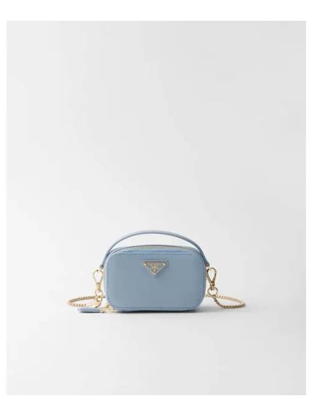 Saffiano Leather Mini Pouch Bag Light Blue - PRADA - BALAAN 2