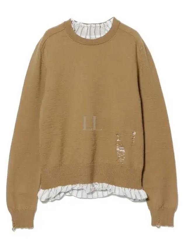 Distressed Layered Wool Knit Top Camel - MAISON MARGIELA - BALAAN 2