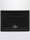 V Logo Signature Leather Card Wallet Black - VALENTINO - BALAAN 4