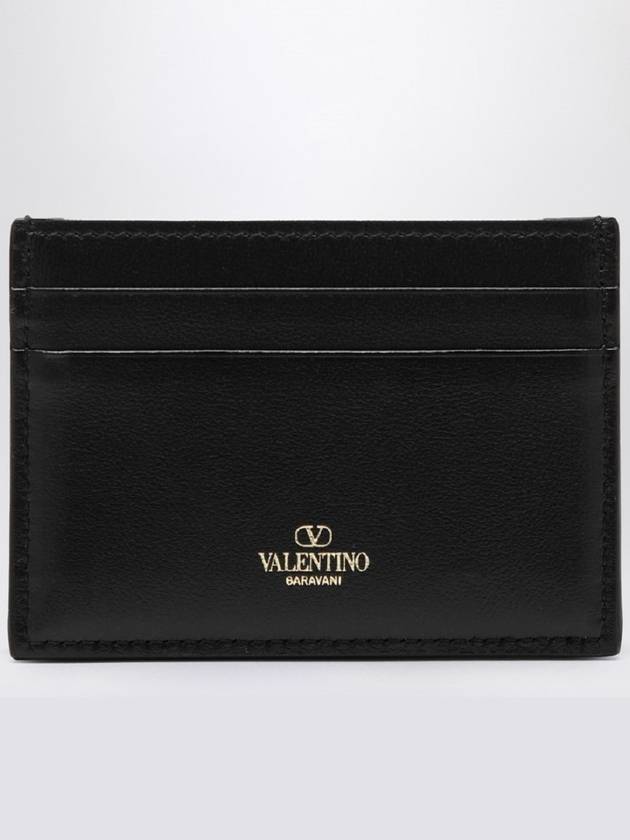 V Logo Signature Leather Card Wallet Black - VALENTINO - BALAAN 4