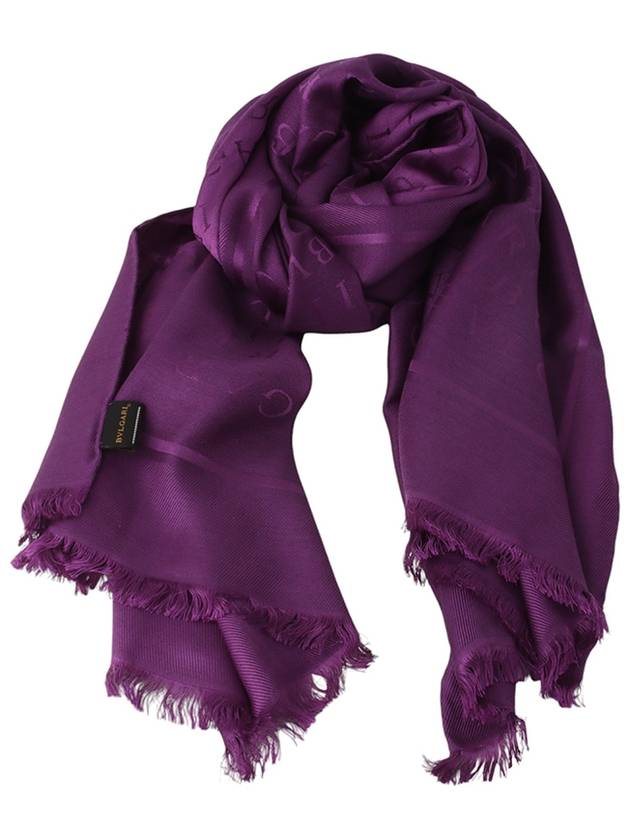 Logomania Stole Wool Silk Scarf Muffler Purple 33701Y 1 - BVLGARI - BALAAN 3