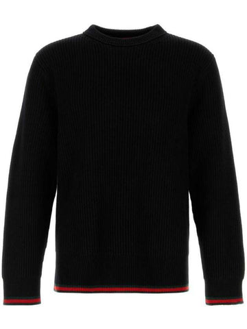 Wool cashmere ribbed knit top black - GUCCI - BALAAN 1