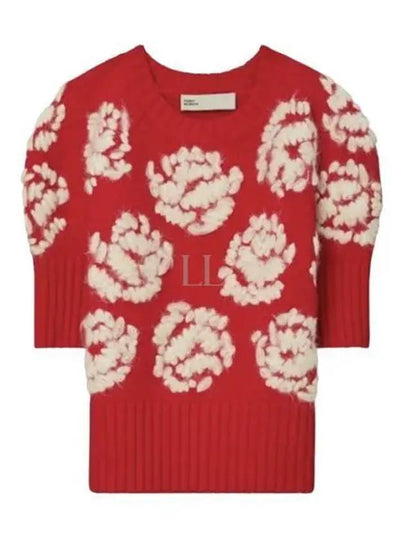 Rose Embroidered Sweater Knit Top Red - TORY BURCH - BALAAN 2