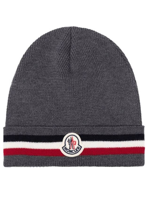 Logo Patch Three Stripes Wool Beanie Grey - MONCLER - BALAAN 2