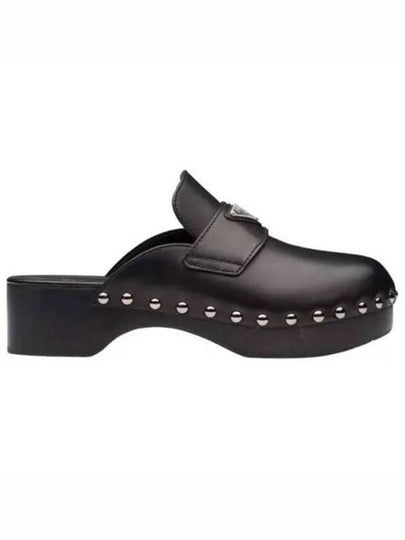 Studded Leather Cloak Mule Black - PRADA - BALAAN 2