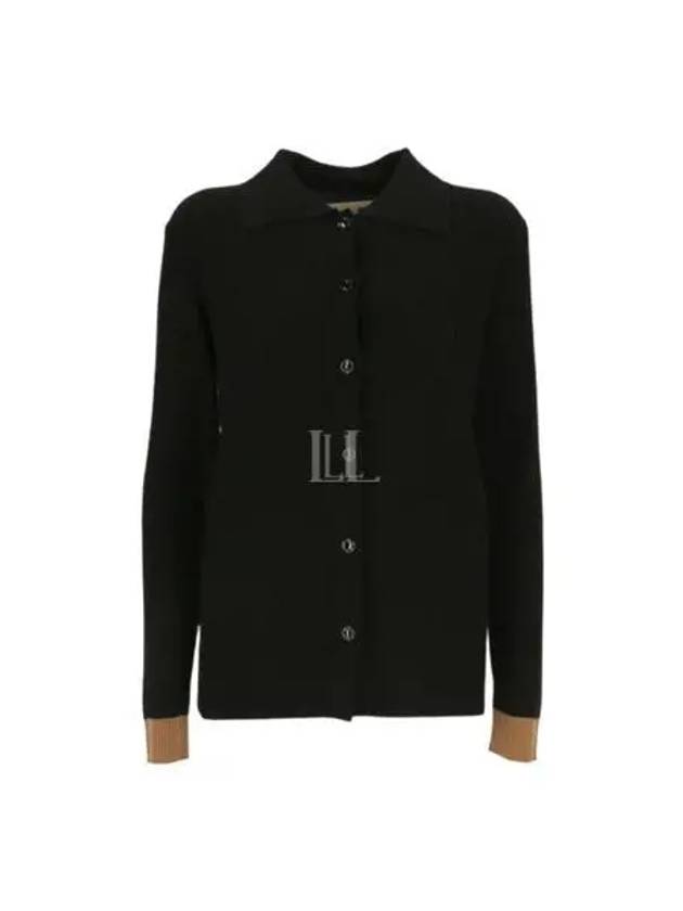 Contrast Cuff Button Wool Cardigan Black - MARNI - BALAAN 2