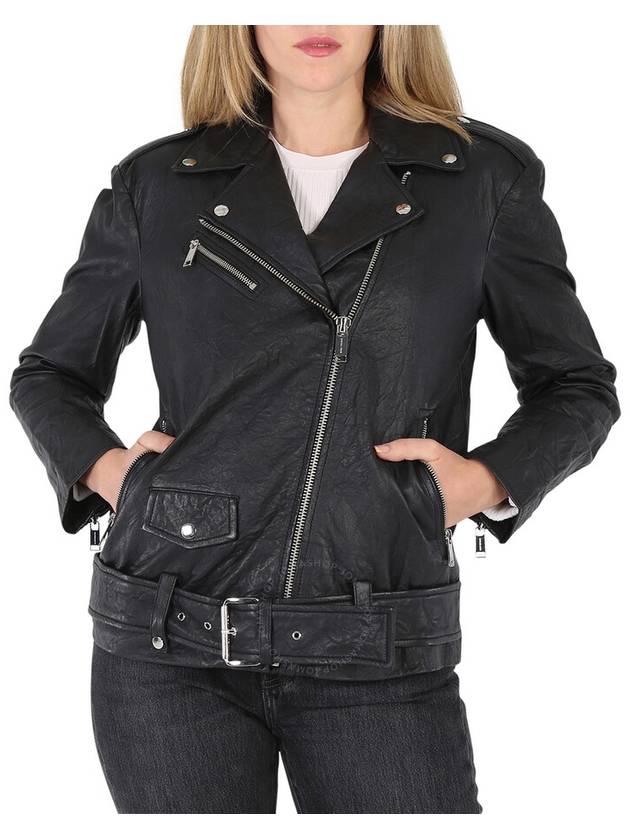 Michael Kors Ladies Crinkled Leather Moto Jacket in Black, Size Small - MICHAEL KORS - BALAAN 1