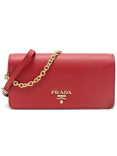 Saffiano Luxe Chain Mini Shoulder Bag Red - PRADA - BALAAN 1