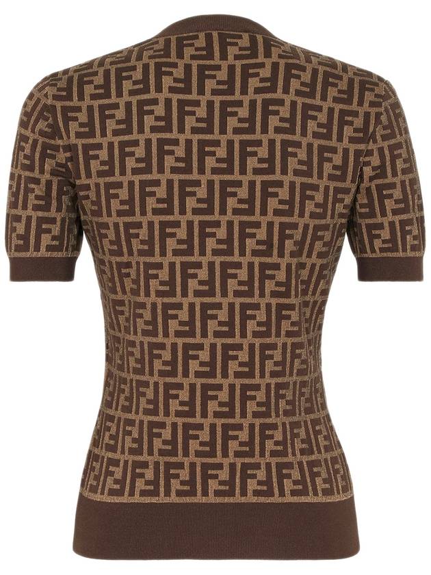 FF Cotton Crew Neck Short-Sleeved Knit Top Brown - FENDI - BALAAN 4