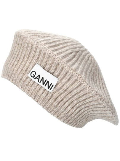 Logo Rib Edge Wool Beret Sand - GANNI - BALAAN 2