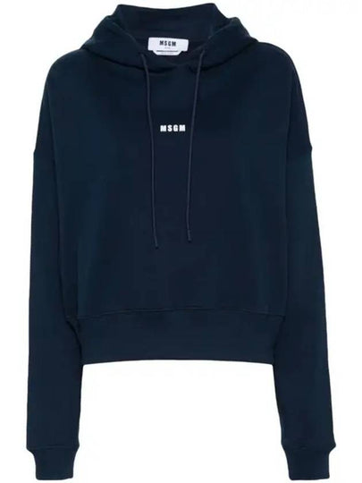 Logo Print Crop Cotton Hoodie Navy - MSGM - BALAAN 2