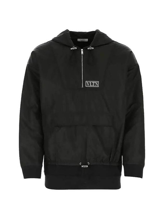 Men's Logo Drawstring Nylon Anorak Black - VALENTINO - BALAAN 1