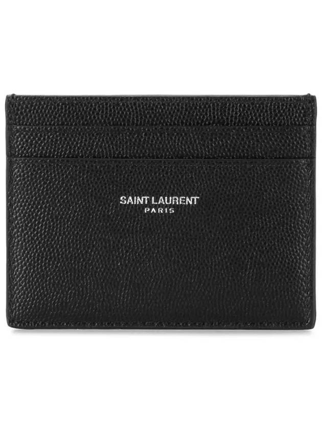 Embossed Leather Card Wallet Black - SAINT LAURENT - BALAAN 2