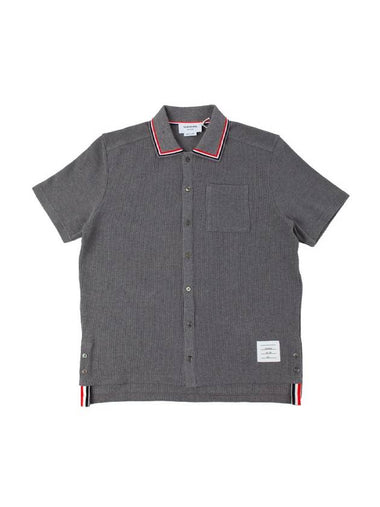 Three-Line Collar Texture Cotton Short Sleeve Shirt Grey - THOM BROWNE - BALAAN 1