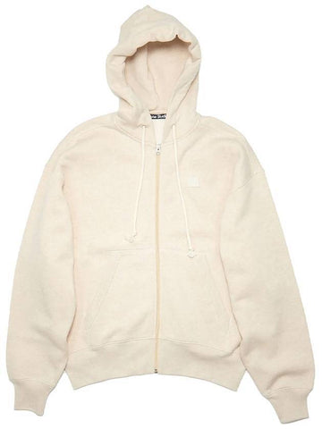 Face Patch Ribbed Zip-Up Hoodie Oatmeal Melange - ACNE STUDIOS - BALAAN 1