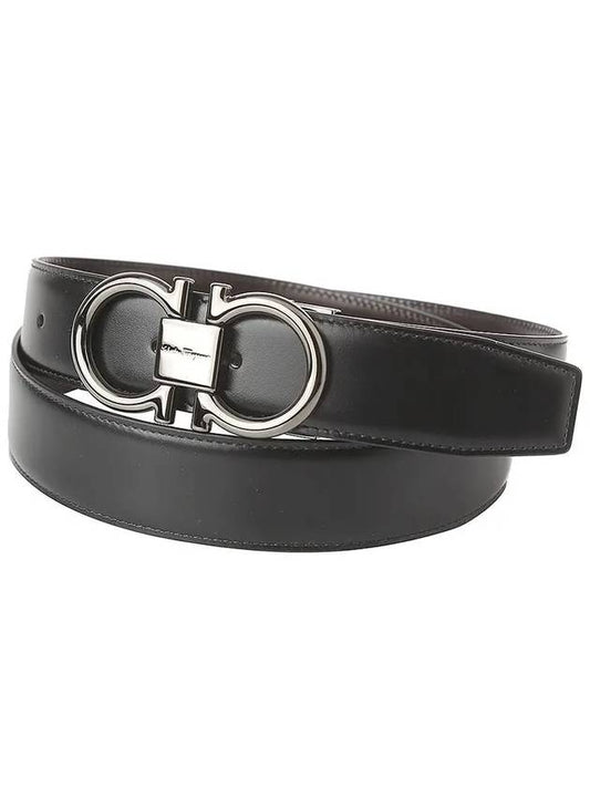 Gancini Reversible Adjustable Calfskin Leather Belt Black Hickory - SALVATORE FERRAGAMO - BALAAN 2