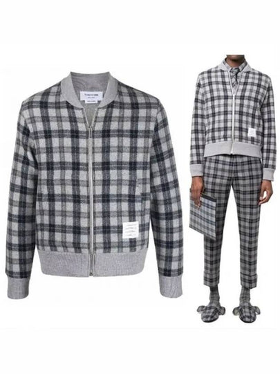 Men's Double Face Tartan Wool Bomber Jacket Grey - THOM BROWNE - BALAAN 2