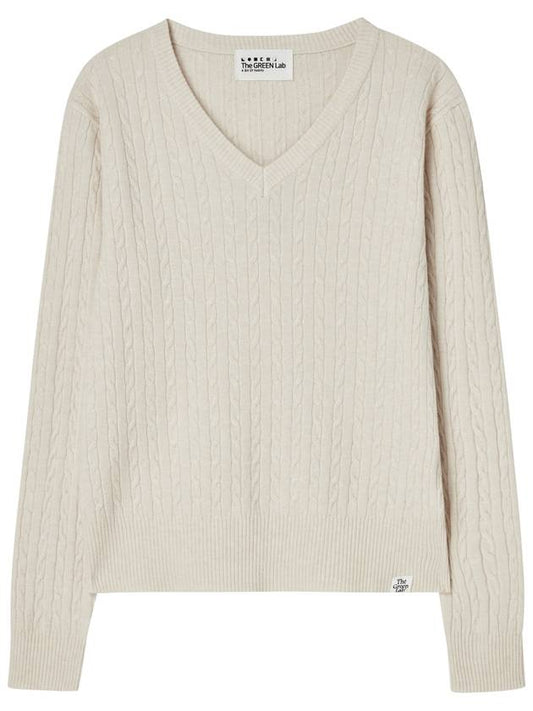 V neck cable knit pullover Oatmeal - THE GREEN LAB - BALAAN 1