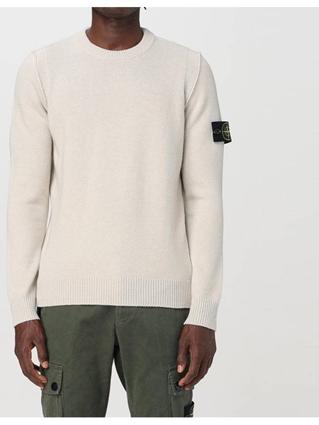 Logo Patch Lambswool Crewneck Knit Top Beige - STONE ISLAND - BALAAN 4