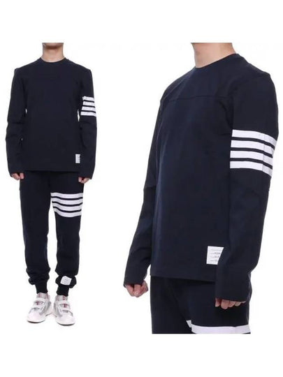 Men's Diagonal Armband Cotton Long Sleeve T-Shirt Navy - THOM BROWNE - BALAAN 2