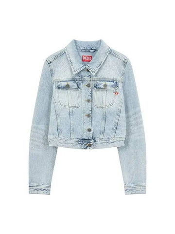 Women s Crystal Cropped Denim Jacket Light Indigo - DIESEL - BALAAN 1