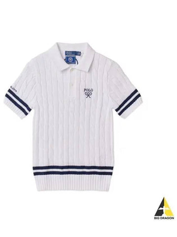 W Wimbledon Classic Cable Short Sleeve Sweater White - POLO RALPH LAUREN - BALAAN 1