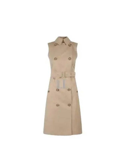 Women's Sleeveless Cotton Gabbadin Trench Midi Dress Honey - BURBERRY - BALAAN 2