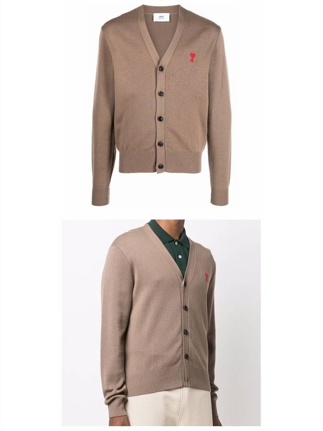 Heart A Logo V-neck Cardigan Brown - AMI - BALAAN 6