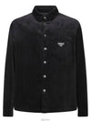 Triangle Logo Corduroy Long Sleeve Shirt Black - PRADA - BALAAN 2