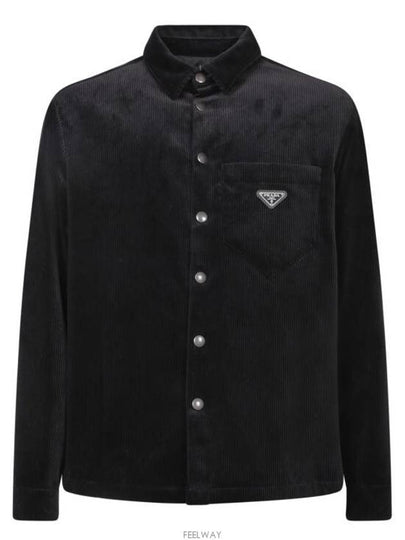 Corduroy Enamel Triangle Logo Long Sleeve Shirt Black - PRADA - BALAAN 2