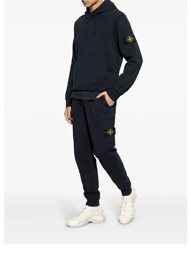 6100045 Organic Cotton Fleece Drawstring Hoodie Navy - STONE ISLAND - BALAAN 3