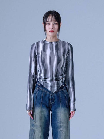 Marble Shirring Long Sleeve T Shirt Grey - DILETTANTISME - BALAAN 1