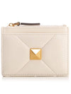 One Stud Leather Zipper Coin Purse White - VALENTINO - BALAAN 1