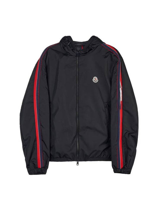 Men's Necker Logo Patch Hooded Windbreaker Black - MONCLER - BALAAN.