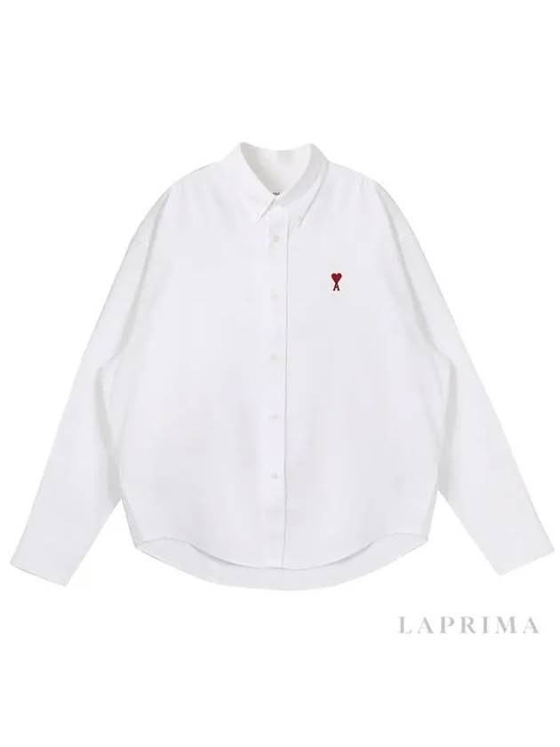 Button Down Boxy Fit Oxford Long Sleeve Shirt Natural White - AMI - BALAAN 9