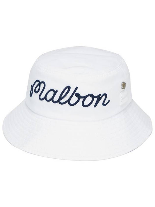 Big Script Tea Holder Bucket Hat WHITE - MALBON GOLF - BALAAN 1