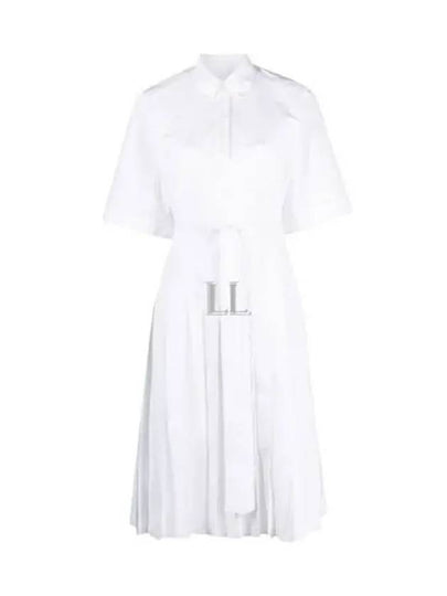 Belted Poplin Cotton Midi Dress White - THOM BROWNE - BALAAN 2