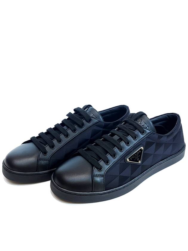 Triangle Logo Leather Re-Nylon Low Top Sneakers Black - PRADA - BALAAN 3