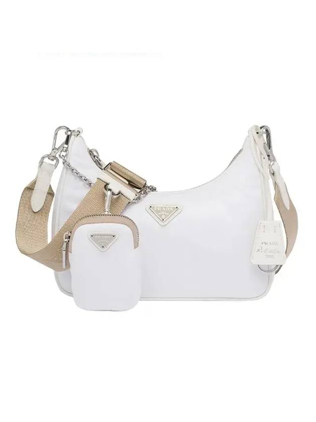 Saffiano Trimmed Re-Nylon Shoulder Bag White - PRADA - BALAAN 1