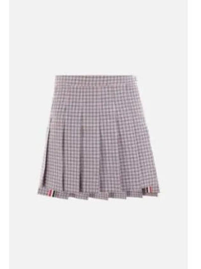 Women's Check Pattern Cotton Blend Pleats Skirt Red - THOM BROWNE - BALAAN 2