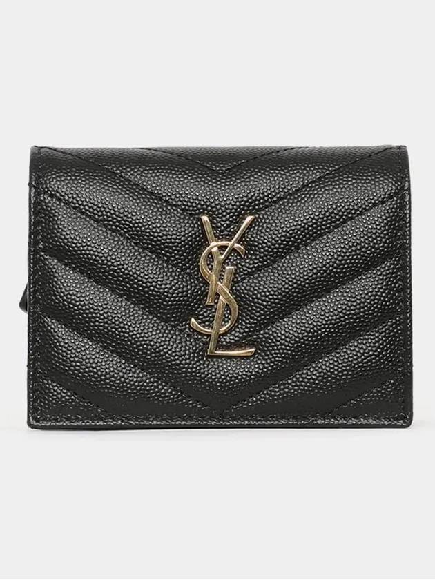 Monogram Caviar Leather Flap Card Wallet Black - SAINT LAURENT - BALAAN 4