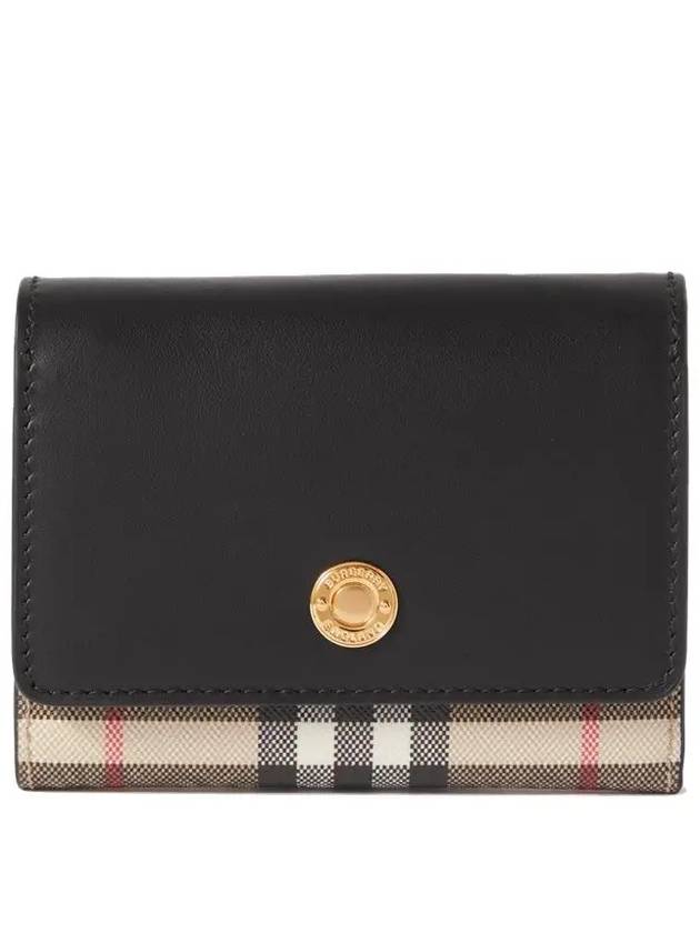 Small Vintage Check Leather Half Wallet Black - BURBERRY - BALAAN 3