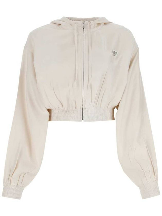 Women's Silk Twill Blouson Jacket Ivory - PRADA - BALAAN 2