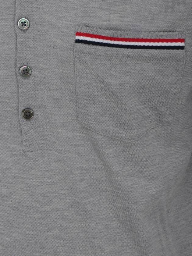 Men's Three Stripes Pocket Mercerized Short Sleeve Polo Shirt Light Grey - THOM BROWNE - BALAAN 5