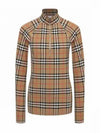 Women's Check Stretch Jersey Half Zip Up Long Sleeve T-Shirt Beige - BURBERRY - BALAAN 2