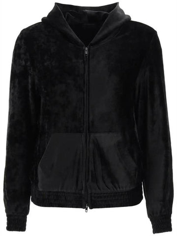 Women's BB Paris Strass Velvet  Zip-Up Hoodie Black - BALENCIAGA - BALAAN 1