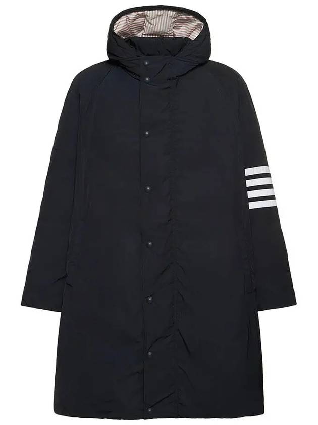 Men's 4 Bar Poly Twill Hooded Parka Navy - THOM BROWNE - BALAAN 3