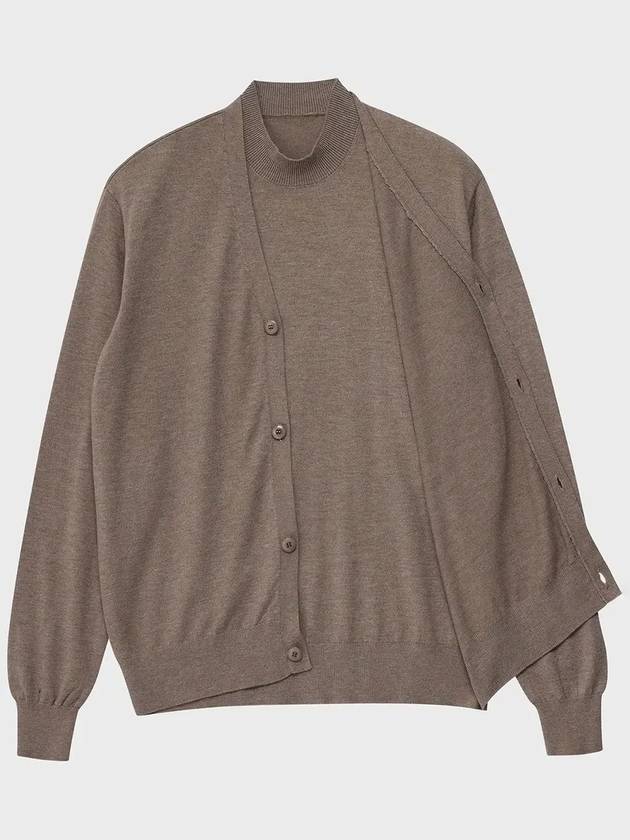 Cashmere Layered Mock Neck Cardigan Knit Top Beige - NOIRER - BALAAN 5